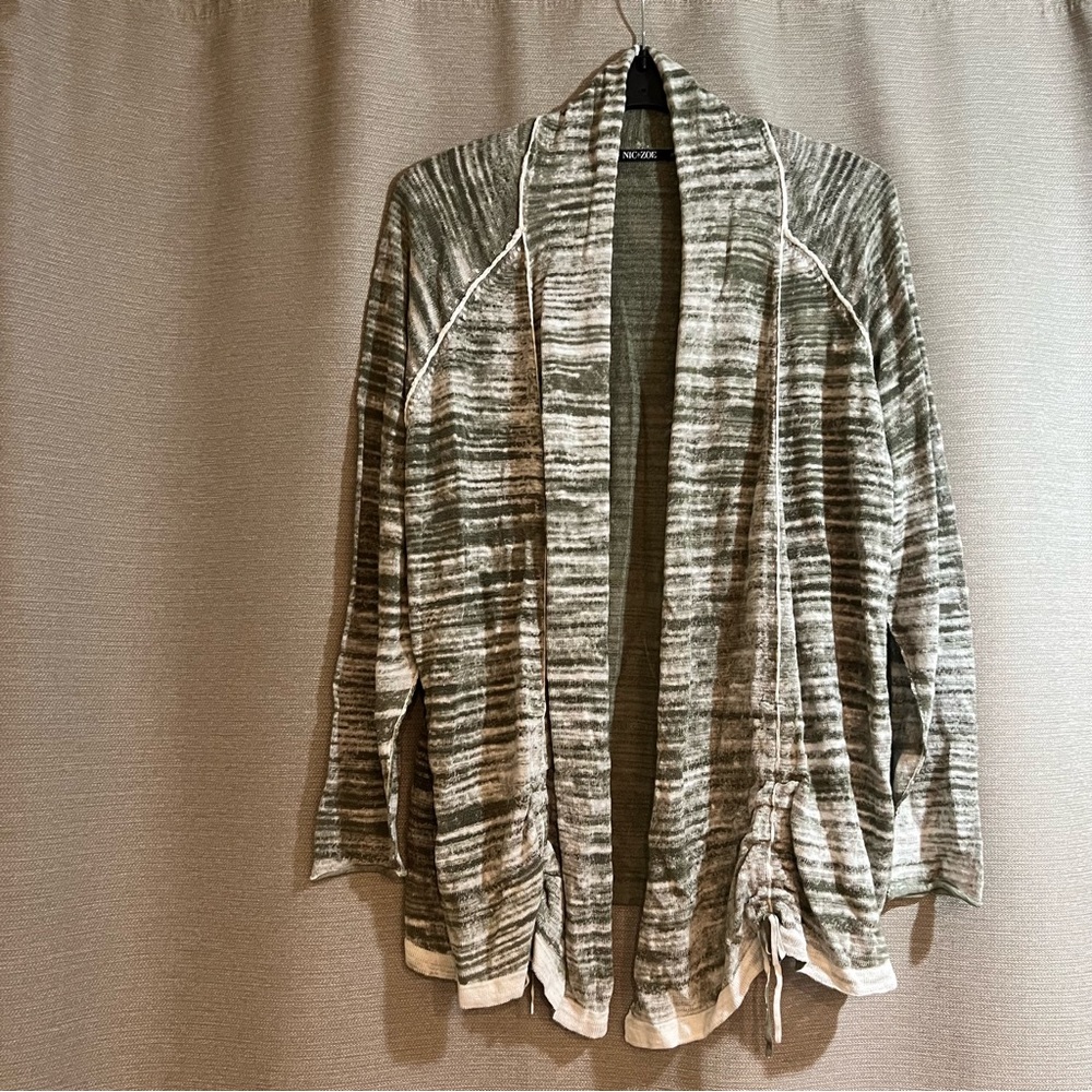 NIC+ZOE Spring Moss Lightweight Ruched Linen Blend Cardigan - 1X